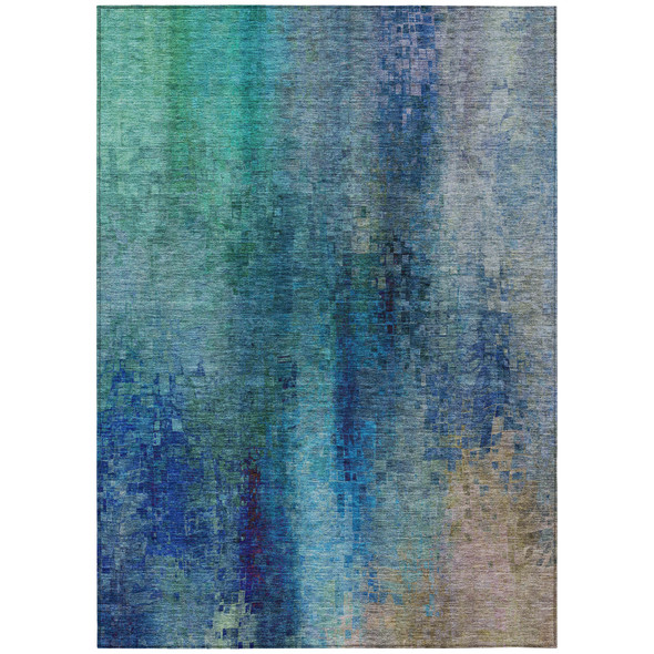 8' X 10' Blue And Tan Abstract Washable Indoor Outdoor Area Rug