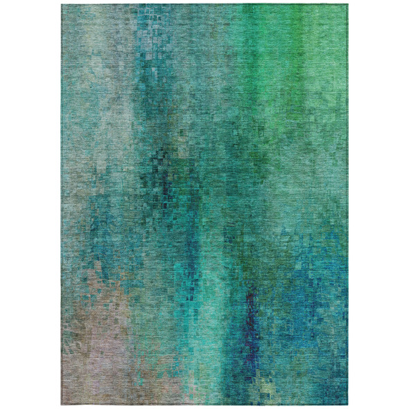 8' X 10' Teal Blue And Green Abstract Washable Indoor Outdoor Area Rug