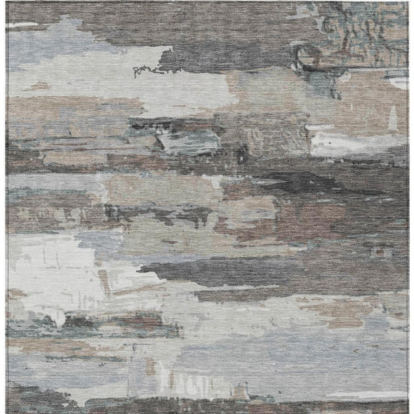 10' X 14' Taupe Gray And Silver Abstract Washable Indoor Outdoor Area Rug