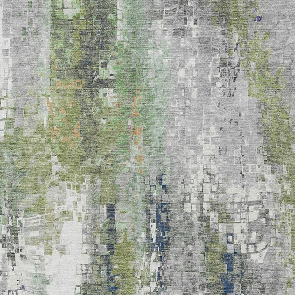 3' X 5' Artichoke Green Ivory And Purple Abstract Washable Indoor Outdoor Area Rug