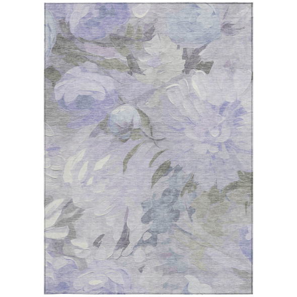 10' X 14' Lavender And Ivory Floral Washable Indoor Outdoor Area Rug