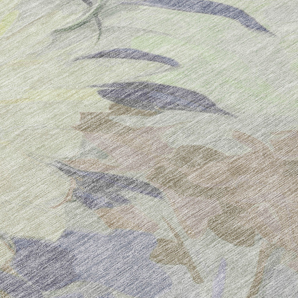 10' X 14' Mint Green Ivory And Beige Floral Washable Indoor Outdoor Area Rug