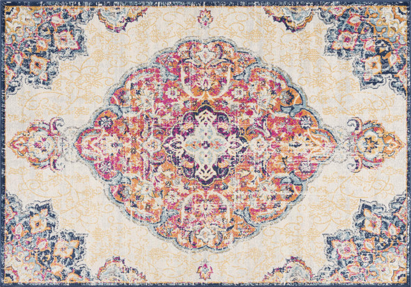 2' X 4' Blue and Beige Medallion Area Rug