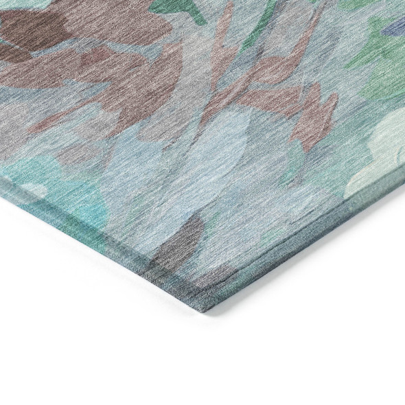 10' X 14' Sky Blue Mint Green And Ivory Floral Washable Indoor Outdoor Area Rug