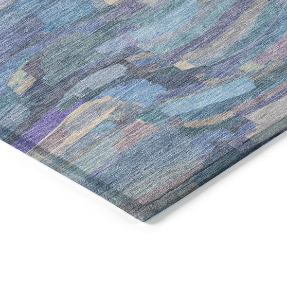 9' X 12' Denim Blue Lavender And Ivory Striped Washable Indoor Outdoor Area Rug