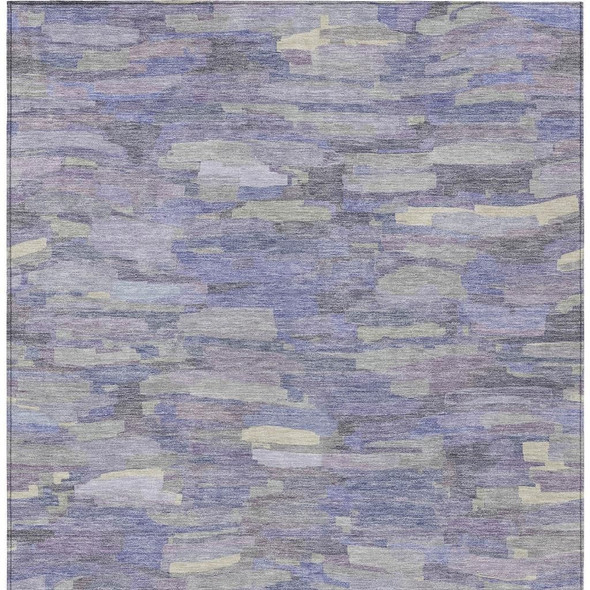 9' X 12' Purple And Ivory Striped Washable Indoor Outdoor Area Rug