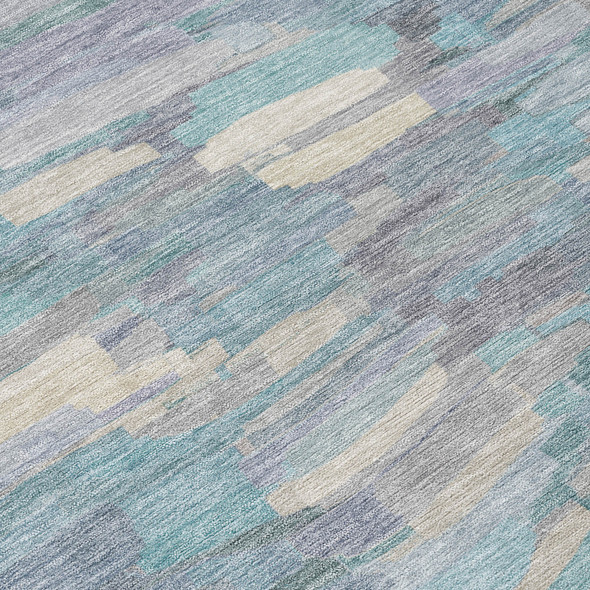3' X 5' Teal Blue And Ivory Striped Washable Indoor Outdoor Area Rug