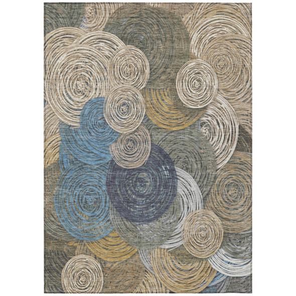 3' X 5' Beige Green Blue And Gold Geometric Washable Indoor Outdoor Area Rug