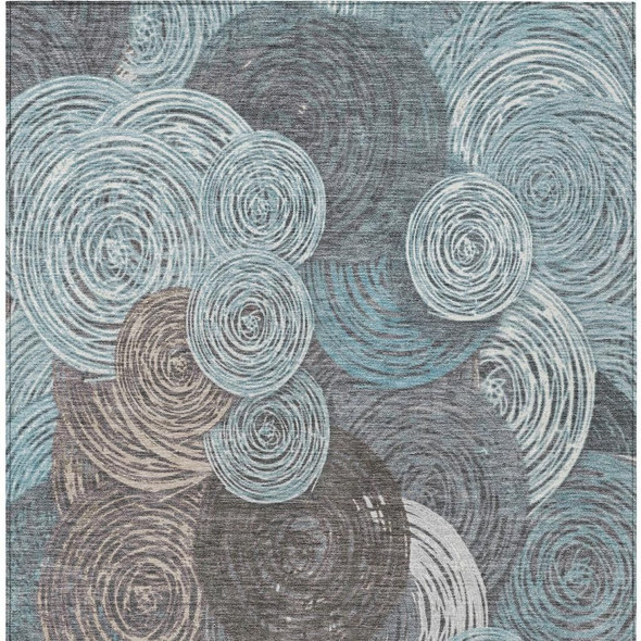 3' X 5' Teal Blue Ivory And Taupe Geometric Washable Indoor Outdoor Area Rug