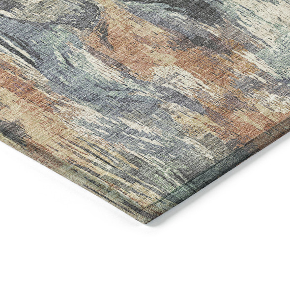 8' Copper Blue And Wheat Round Abstract Washable Indoor Outdoor Area Rug