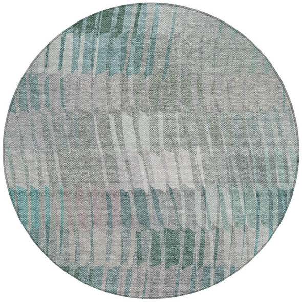 8' Teal Blue And Ivory Round Striped Washable Indoor Outdoor Area Rug