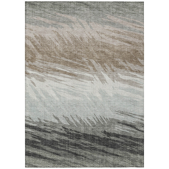 9' X 12' Brown Ivory And Gray Striped Washable Indoor Outdoor Area Rug