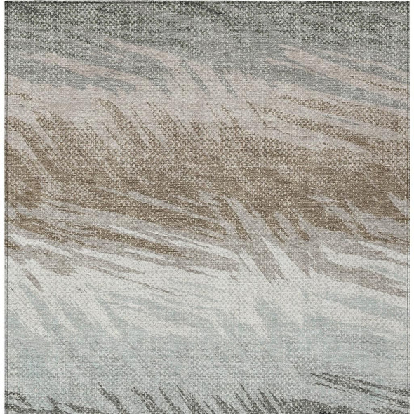 10' X 14' Brown Ivory And Gray Striped Washable Indoor Outdoor Area Rug