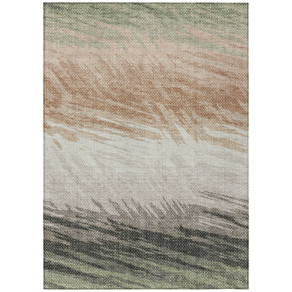 9' X 12' Fern Green Ivory And Copper Striped Washable Indoor Outdoor Area Rug