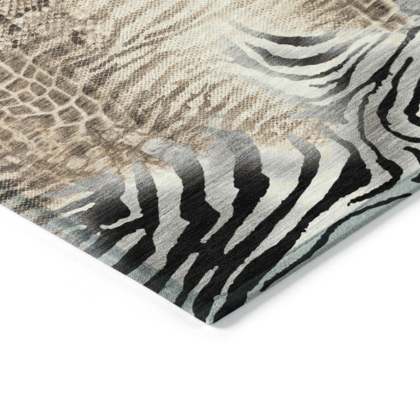 9' X 12' Ivory Black And Beige Animal Print Washable Indoor Outdoor Area Rug