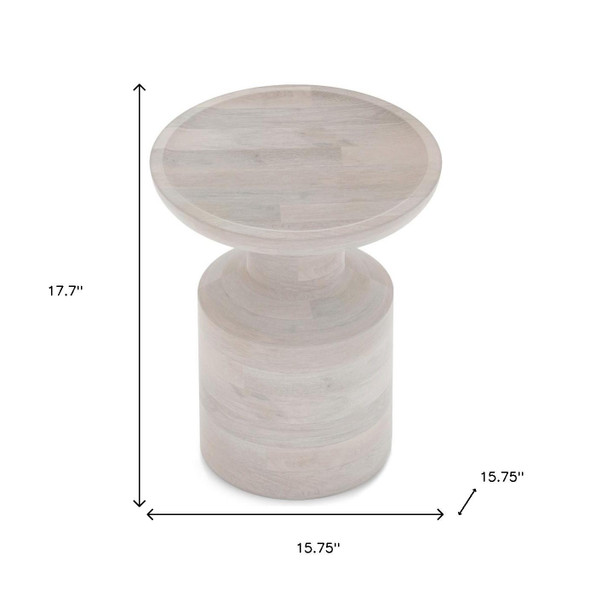 18" White Distressed Solid Wood Round Drum End Table