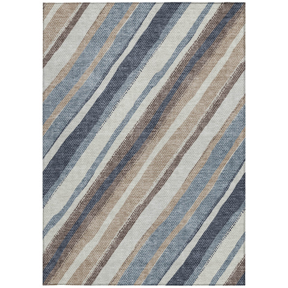 10' X 14' Denim Blue Ivory And Beige Striped Washable Indoor Outdoor Area Rug