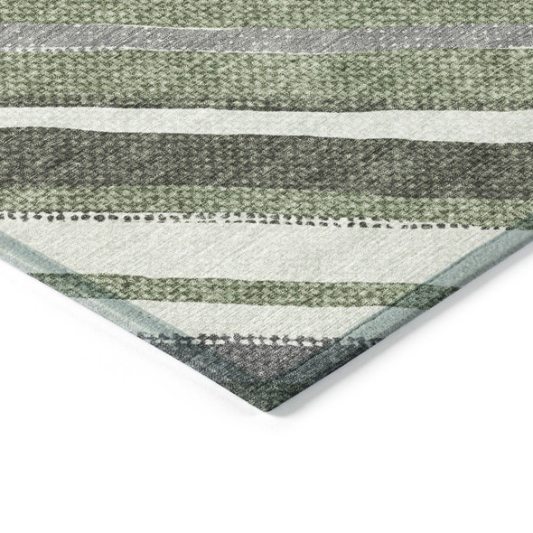 5' X 8' Fern Green Ivory And Gray Striped Washable Indoor Outdoor Area Rug