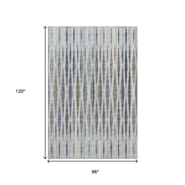 8' X 10' Pacific Blue And Beige Striped Washable Indoor Outdoor Area Rug