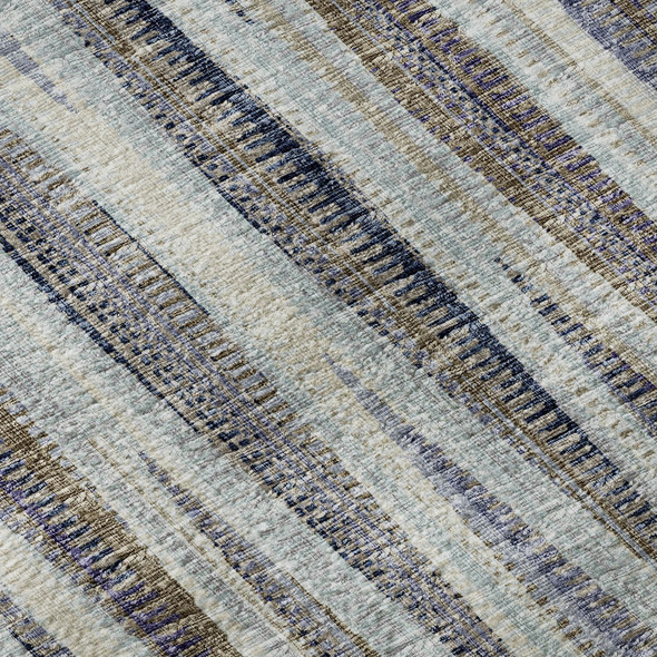 10' X 14' Pacific Blue And Beige Striped Washable Indoor Outdoor Area Rug