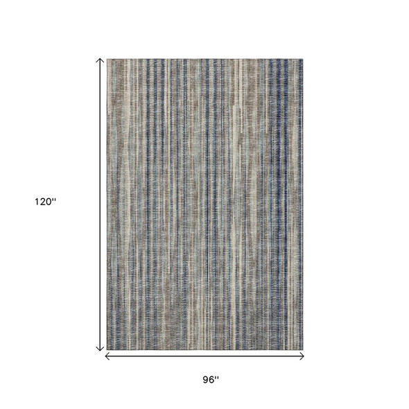 8' X 10' Brown And Navy Blue Striped Washable Indoor Outdoor Area Rug