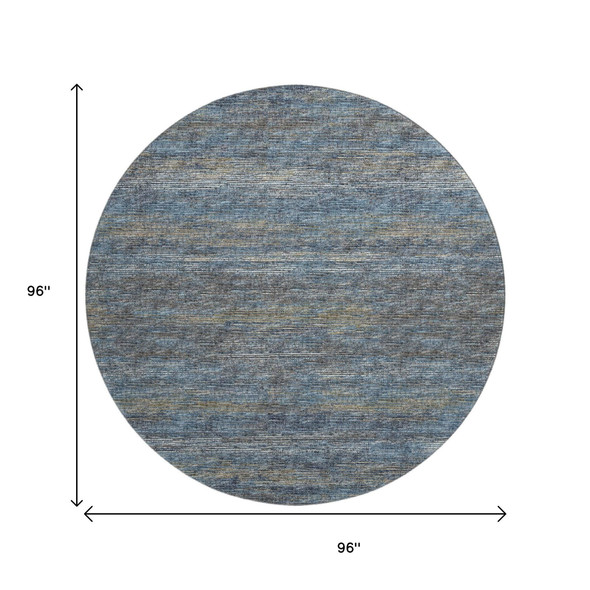8' Blue And Ivory Round Abstract Washable Indoor Outdoor Area Rug