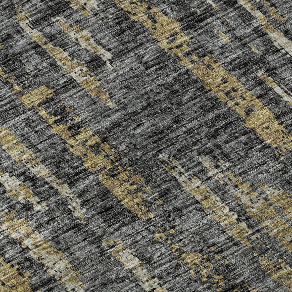 8' Granite Gray Ivory And Gold Round Abstract Washable Indoor Outdoor Area Rug