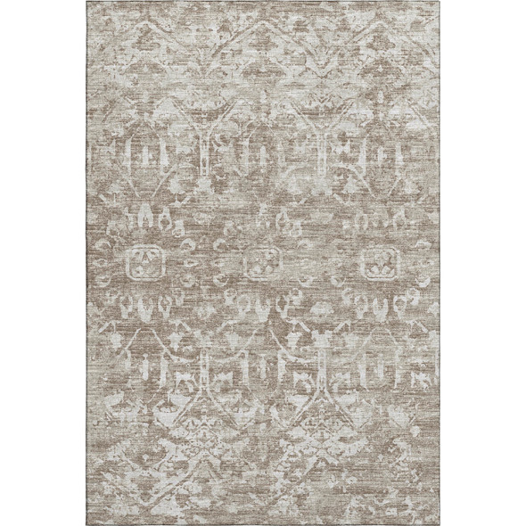 5' X 8' Taupe And Beige Damask Washable Indoor Outdoor Area Rug