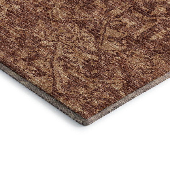 3' X 5' Terra Cotta And Beige Damask Washable Indoor Outdoor Area Rug