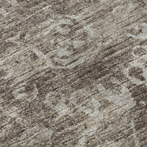 3' X 5' Brown And Ivory Damask Washable Indoor Outdoor Area Rug