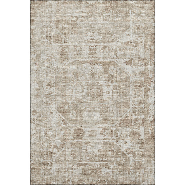 5' X 8' Khaki And Ivory Tribal Washable Indoor Outdoor Area Rug