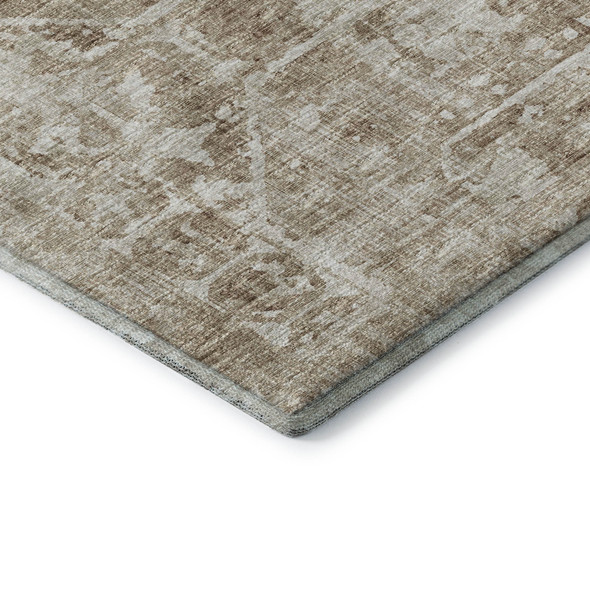 9' X 12' Khaki And Ivory Tribal Washable Indoor Outdoor Area Rug
