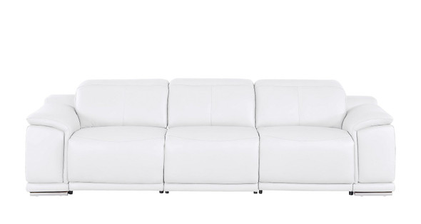 107" White Top Grain Leather Reclining USB Sofa