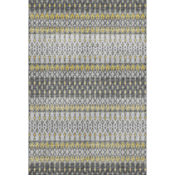 9' X 12' Gray And Gold Tribal Distressed Washable Area Rug With UV Protection