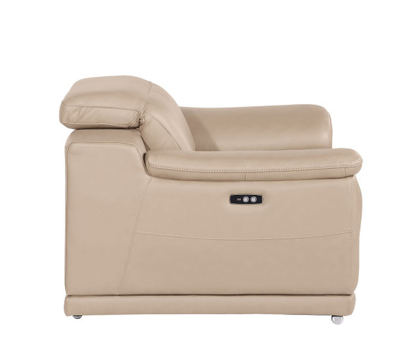 39" Beige Genuine Leather Wall Hugger Power Recliner With USB