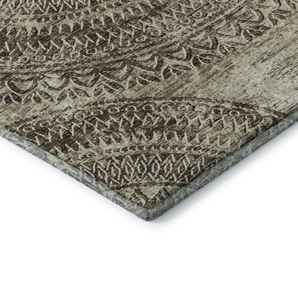 3' X 5' Brown And Ivory Medallion Washable Area Rug With UV Protection