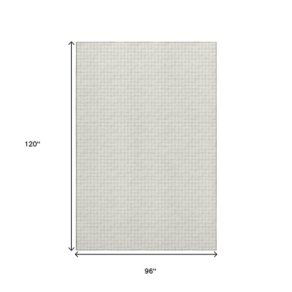 8' X 10' Linen And Ivory Houndstooth Washable Area Rug With UV Protection