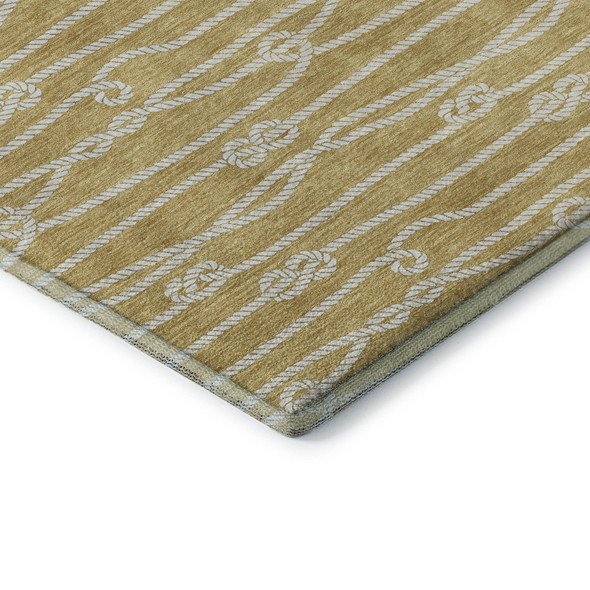 9' X 12' Gold And Ivory Nautical Washable Area Rug With UV Protection