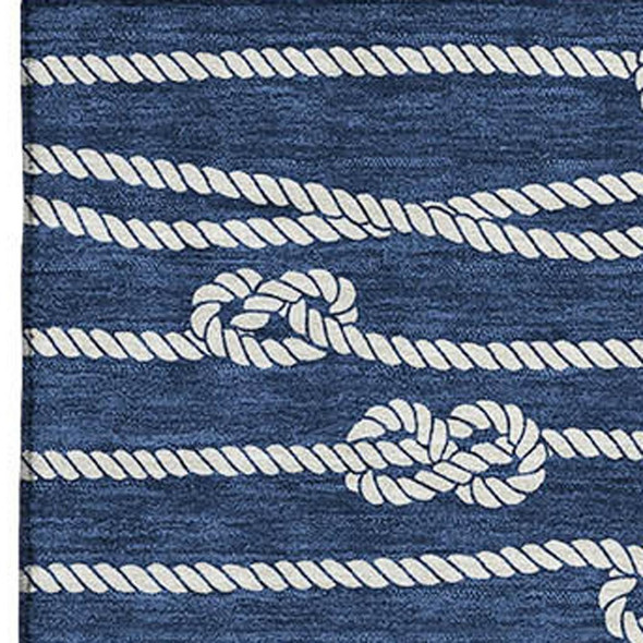 9' X 12' Navy Blue And Ivory Nautical Washable Area Rug With UV Protection