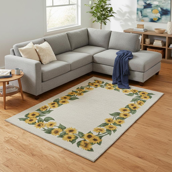 10' X 14' Yellow Green And Ivory Geometric Washable Area Rug With UV Protection