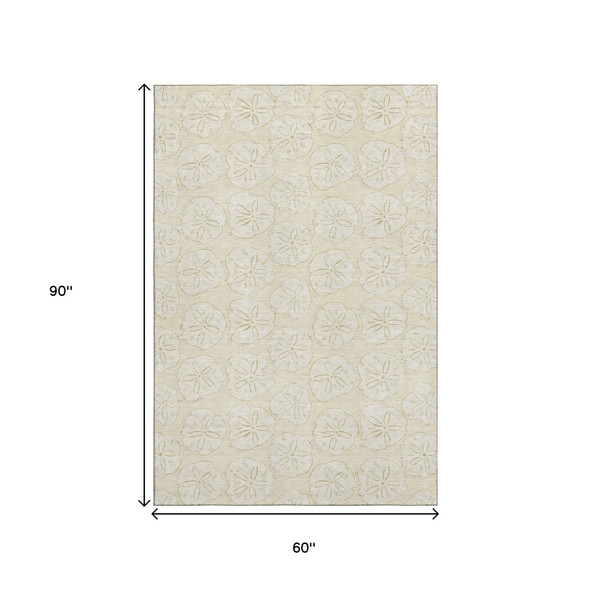5' X 8' Sand And Ivory Geometric Washable Area Rug With UV Protection