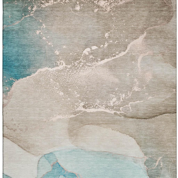 3' X 5' Teal Beige And Ivory Abstract Washable Area Rug With UV Protection