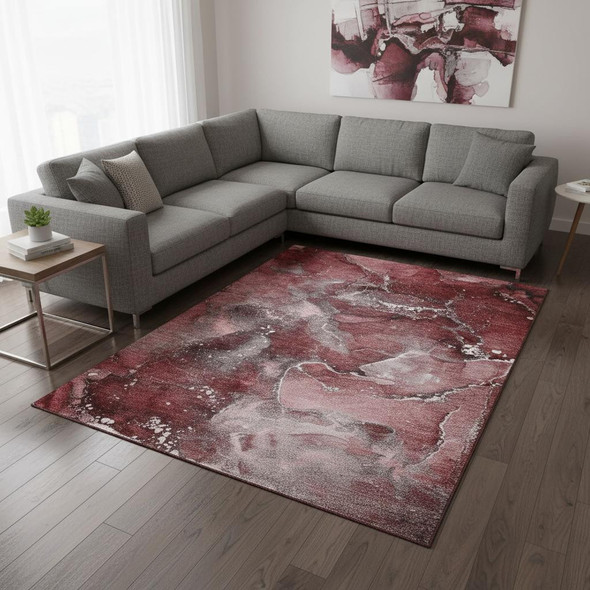 8' X 10' Merlot And Ivory Abstract Washable Area Rug With UV Protection