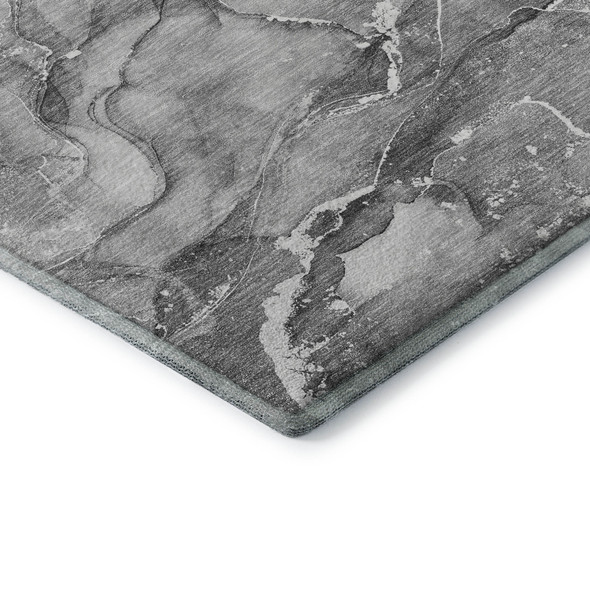 5' X 8' Pewter And Ivory Abstract Washable Area Rug With UV Protection