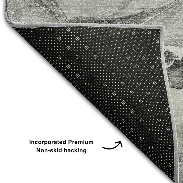10' X 14' Pewter And Ivory Abstract Washable Area Rug With UV Protection