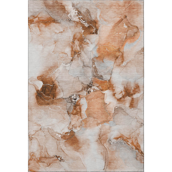 3' X 5' Rust And Ivory Abstract Washable Area Rug With UV Protection