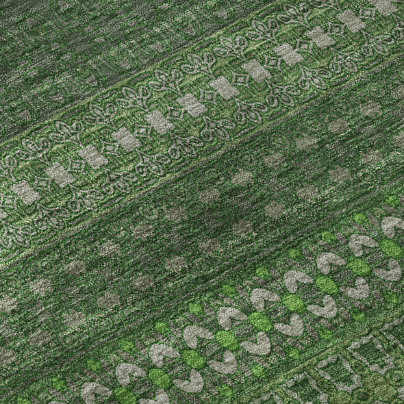 3' X 5' Fern Green And Ivory Striped Washable Area Rug With UV Protection
