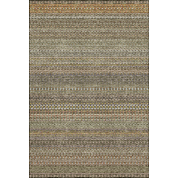 3' X 5' Khaki And Ivory Striped Washable Area Rug With UV Protection