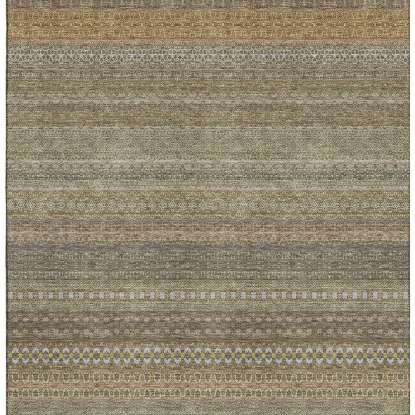 10' X 14' Khaki And Ivory Striped Washable Area Rug With UV Protection