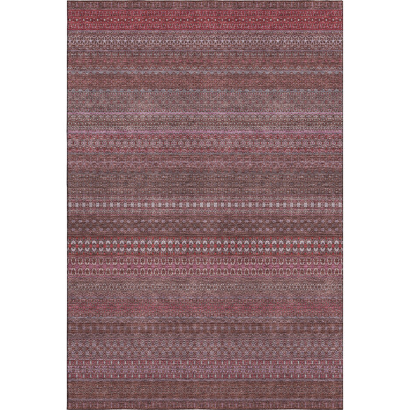 3' X 5' Merlot And Ivory Striped Washable Area Rug With UV Protection